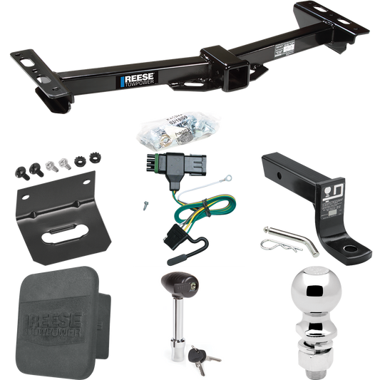 Fits 1988-1999 Chevrolet K1500 Trailer Hitch Tow PKG w/ 4-Flat Wiring + Ball Mount w/ 4" Drop + 2-5/16" Ball + Wiring Bracket + Hitch Lock + Hitch Cover (For w/Aftermarket Roll Pan Models) By Reese Towpower