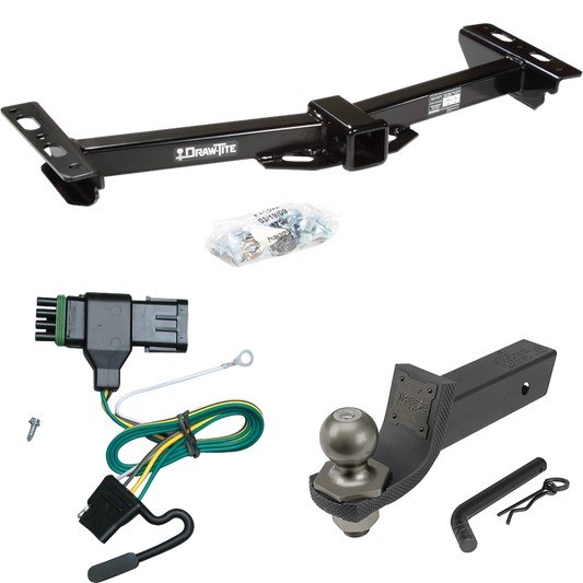 Fits 1988-1999 Chevrolet C1500 Trailer Hitch Tow PKG w/ 4-Flat Wiring + Interlock Tactical Starter Kit w/ 2" Drop & 2" Ball (For w/Aftermarket Roll Pan Models) By Draw-Tite