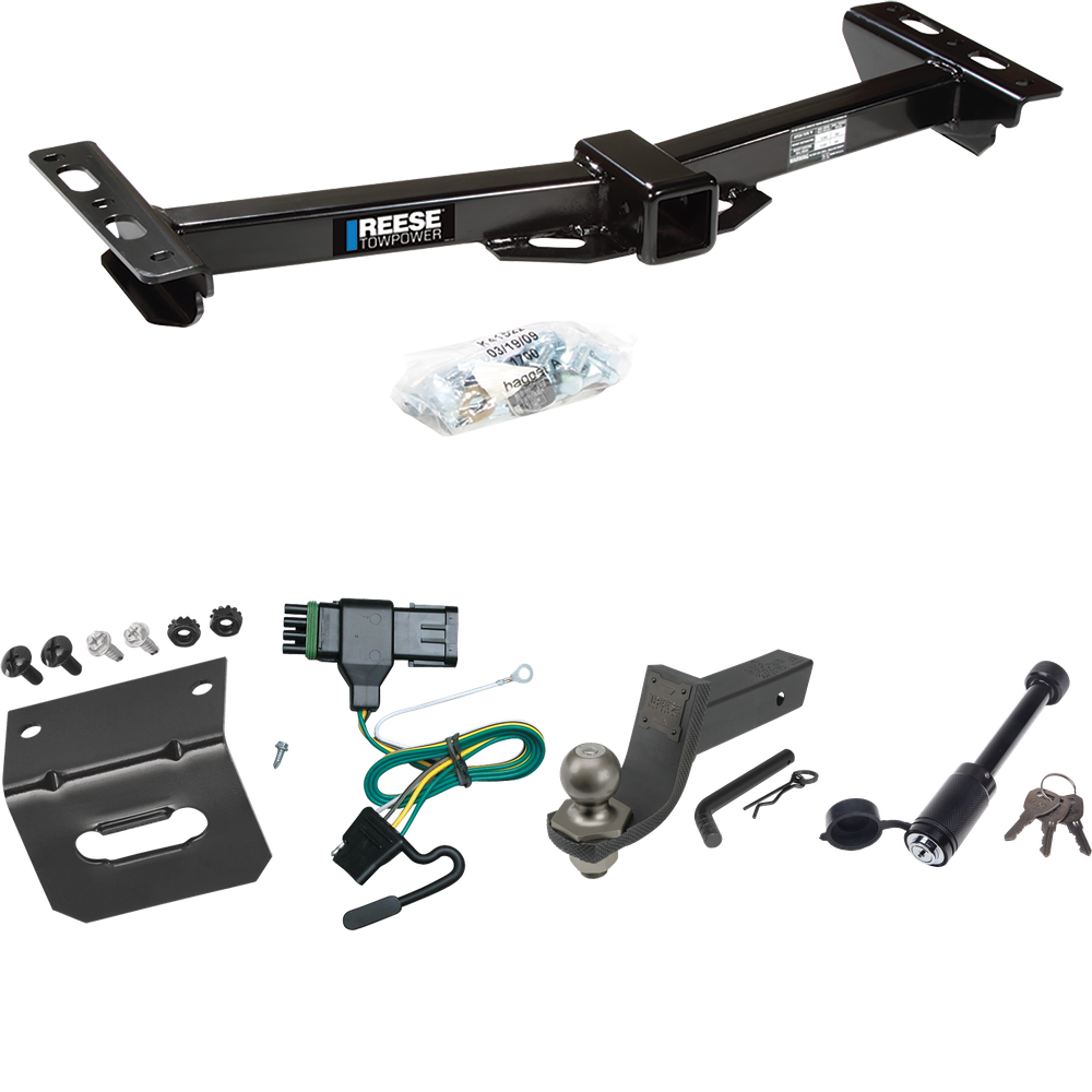 Fits 1988-2000 Chevrolet C3500 Trailer Hitch Tow PKG w/ 4-Flat Wiring + Interlock Tactical Starter Kit w/ 3-1/4" Drop & 2" Ball + Tactical Dogbone Lock + Wiring Bracket (For w/Aftermarket Roll Pan Models) By Reese Towpower