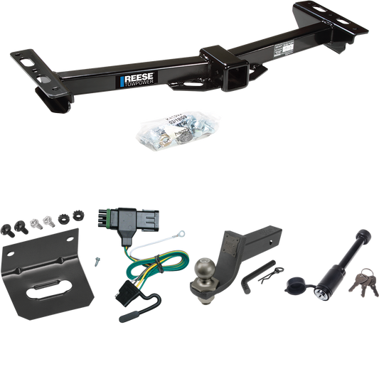 Fits 1988-2000 Chevrolet C3500 Trailer Hitch Tow PKG w/ 4-Flat Wiring + Interlock Tactical Starter Kit w/ 3-1/4" Drop & 2" Ball + Tactical Dogbone Lock + Wiring Bracket (For w/Aftermarket Roll Pan Models) By Reese Towpower