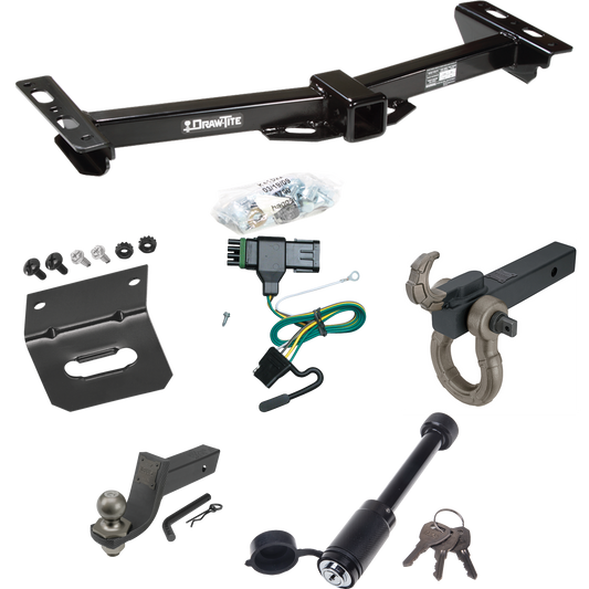 Fits 1988-2000 GMC K2500 Trailer Hitch Tow PKG w/ 4-Flat Wiring + Interlock Tactical Starter Kit w/ 3-1/4" Drop & 2" Ball + Tactical Hook & Shackle Mount + Tactical Dogbone Lock + Wiring Bracket (For w/Aftermarket Roll Pan Models) By Draw-Tite