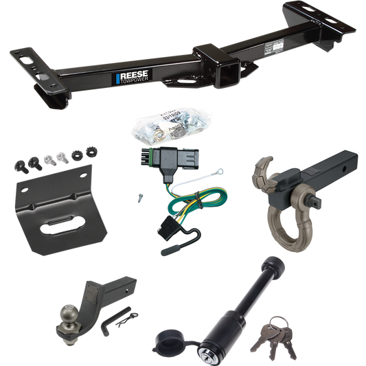 Fits 1988-1999 Chevrolet K1500 Trailer Hitch Tow PKG w/ 4-Flat Wiring + Interlock Tactical Starter Kit w/ 3-1/4" Drop & 2" Ball + Tactical Hook & Shackle Mount + Tactical Dogbone Lock + Wiring Bracket (For w/Aftermarket Roll Pan Models) By Reese Towp