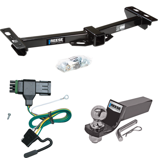 Fits 1988-1999 Chevrolet C1500 Trailer Hitch Tow PKG w/ 4-Flat Wiring + Starter Kit Ball Mount w/ 2" Drop & 2" Ball (For w/Aftermarket Roll Pan Models) By Reese Towpower