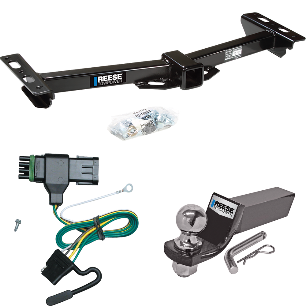 Fits 1988-1999 Chevrolet K1500 Trailer Hitch Tow PKG w/ 4-Flat Wiring + Starter Kit Ball Mount w/ 2" Drop & 2" Ball (For w/Aftermarket Roll Pan Models) By Reese Towpower