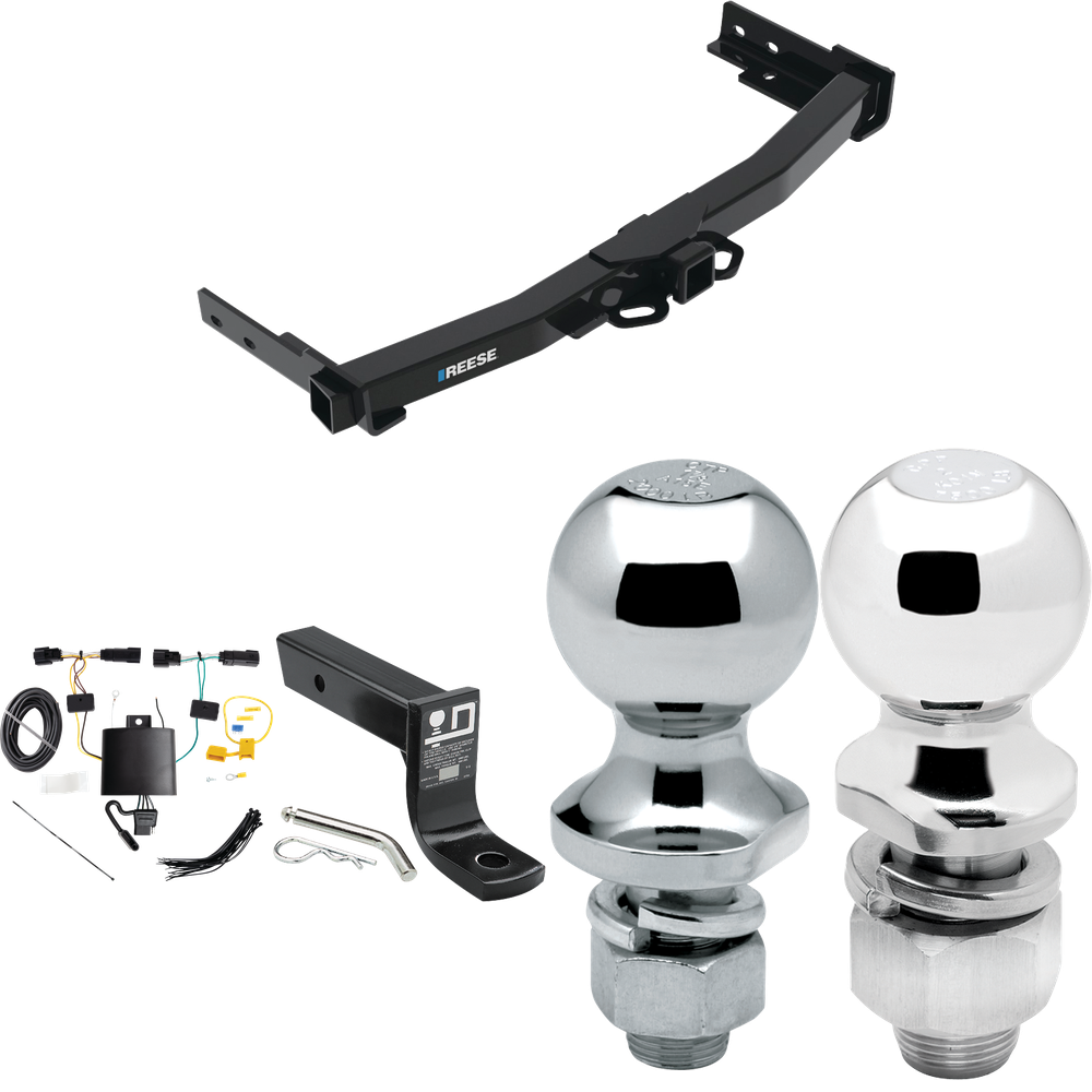 Fits 2021-2023 Jeep Grand Cherokee L Trailer Hitch Tow PKG w/ 4-Flat Wiring + Ball Mount w/ 4" Drop + 2" Ball + 1-7/8" Ball By Reese Towpower