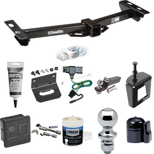 Fits 1988-2000 Chevrolet K3500 Trailer Hitch Tow PKG w/ 4-Flat Wiring + Starter Kit Ball Mount w/ 2" Drop & 2" Ball + 1-7/8" Ball + Wiring Bracket + Dual Hitch & Coupler Locks + Hitch Cover + Wiring Tester + Ball Lube +Electric Grease + Ball Wrench +