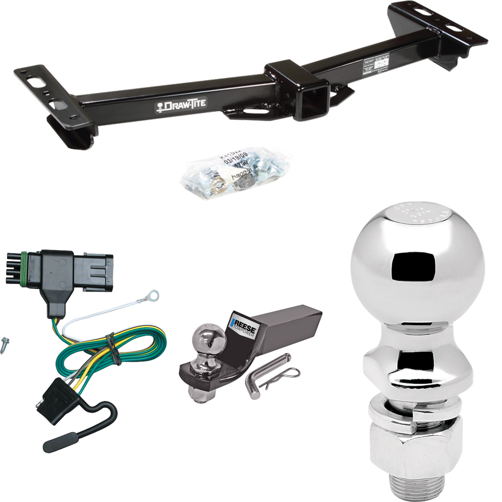 Fits 1988-2000 Chevrolet C3500 Trailer Hitch Tow PKG w/ 4-Flat Wiring + Starter Kit Ball Mount w/ 2" Drop & 2" Ball + 2-5/16" Ball (For w/Aftermarket Roll Pan Models) By Draw-Tite