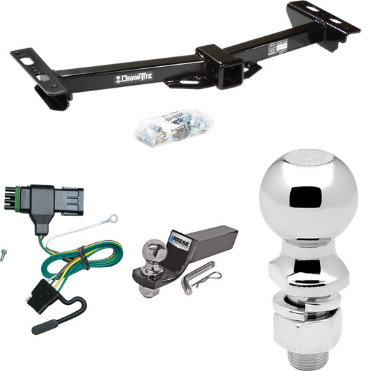 Fits 1988-2000 Chevrolet C3500 Trailer Hitch Tow PKG w/ 4-Flat Wiring + Starter Kit Ball Mount w/ 2" Drop & 2" Ball + 2-5/16" Ball (For w/Aftermarket Roll Pan Models) By Draw-Tite