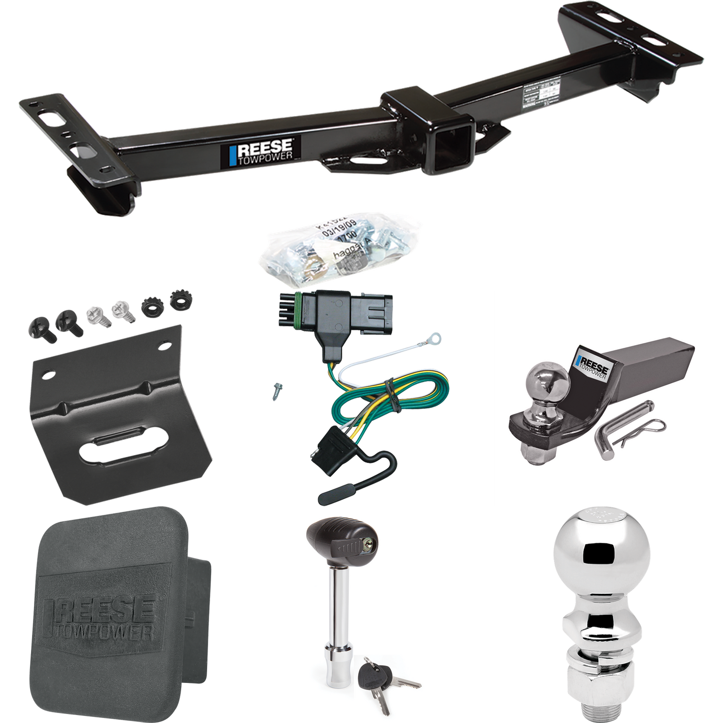 Fits 1988-2000 Chevrolet C3500 Trailer Hitch Tow PKG w/ 4-Flat Wiring + Starter Kit Ball Mount w/ 2" Drop & 2" Ball + 2-5/16" Ball + Wiring Bracket + Hitch Lock + Hitch Cover (For w/Aftermarket Roll Pan Models) By Reese Towpower