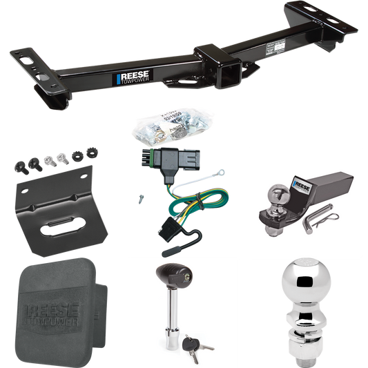 Fits 1988-2000 Chevrolet C3500 Trailer Hitch Tow PKG w/ 4-Flat Wiring + Starter Kit Ball Mount w/ 2" Drop & 2" Ball + 2-5/16" Ball + Wiring Bracket + Hitch Lock + Hitch Cover (For w/Aftermarket Roll Pan Models) By Reese Towpower