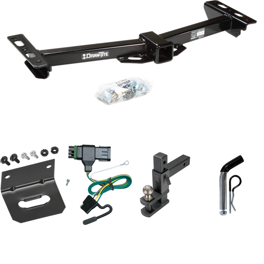 Fits 1988-1999 Chevrolet C1500 Trailer Hitch Tow PKG w/ 4-Flat Wiring Harness + Adjustable Drop Rise Clevis Hitch Ball Mount w/ 2" Ball + Pin/Clip + Wiring Bracket (For w/Aftermarket Roll Pan Models) By Draw-Tite