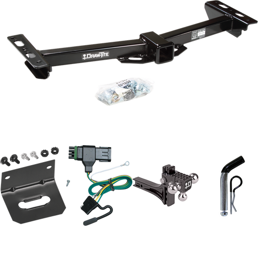 Fits 1988-1999 GMC K1500 Trailer Hitch Tow PKG w/ 4-Flat Wiring Harness + Adjustable Drop Rise Triple Ball Ball Mount 1-7/8" & 2" & 2-5/16" Trailer Balls + Pin/Clip + Wiring Bracket (For w/Aftermarket Roll Pan Models) By Draw-Tite