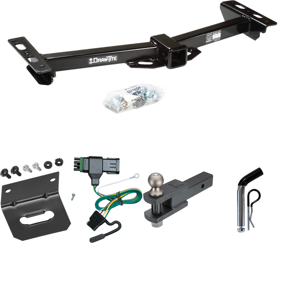 Fits 1988-2000 GMC K3500 Trailer Hitch Tow PKG w/ 4-Flat Wiring Harness + Clevis Hitch Ball Mount w/ 2" Ball + Pin/Clip + Wiring Bracket (For w/Aftermarket Roll Pan Models) By Draw-Tite