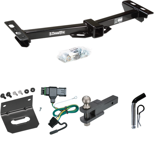 Fits 1988-2000 GMC K3500 Trailer Hitch Tow PKG w/ 4-Flat Wiring Harness + Clevis Hitch Ball Mount w/ 2" Ball + Pin/Clip + Wiring Bracket (For w/Aftermarket Roll Pan Models) By Draw-Tite