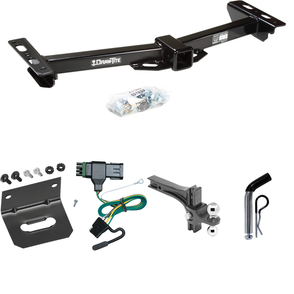 Fits 1988-1999 Chevrolet K1500 Trailer Hitch Tow PKG w/ 4-Flat Wiring Harness + Dual Adjustable Drop Rise Ball Ball Mount 2" & 2-5/16" Trailer Balls + Pin/Clip + Wiring Bracket (For w/Aftermarket Roll Pan Models) By Draw-Tite