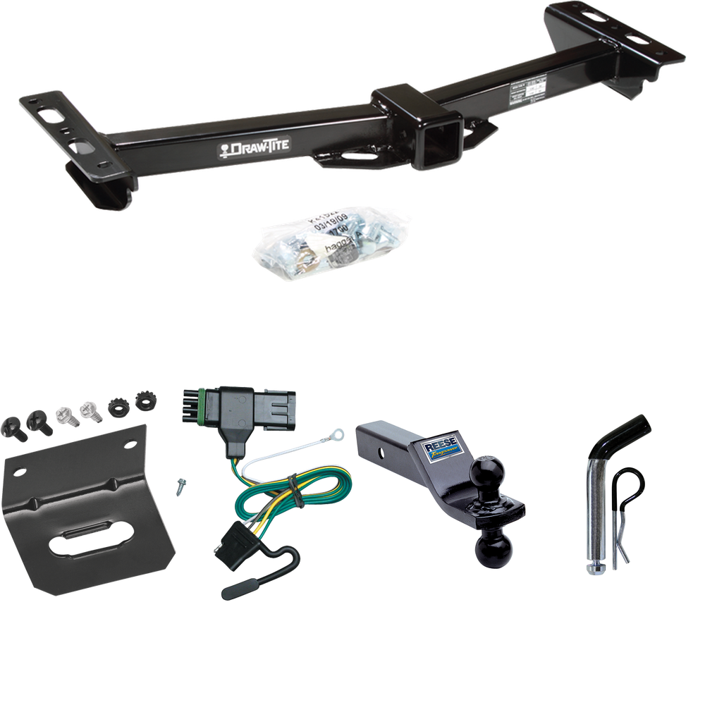 Fits 1988-2000 GMC K2500 Trailer Hitch Tow PKG w/ 4-Flat Wiring Harness + Dual Ball Ball Mount 1-7/8" & 2" Trailer Balls + Pin/Clip + Wiring Bracket (For w/Aftermarket Roll Pan Models) By Draw-Tite