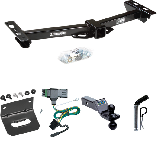 Fits 1988-2000 GMC K2500 Trailer Hitch Tow PKG w/ 4-Flat Wiring Harness + Dual Ball Ball Mount 1-7/8" & 2" Trailer Balls + Pin/Clip + Wiring Bracket (For w/Aftermarket Roll Pan Models) By Draw-Tite