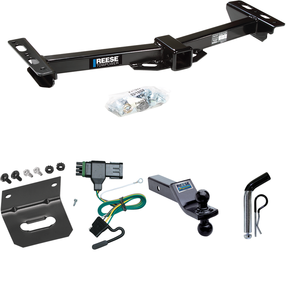 Fits 1988-2000 GMC C3500 Trailer Hitch Tow PKG w/ 4-Flat Wiring Harness + Dual Ball Ball Mount 1-7/8" & 2" Trailer Balls + Pin/Clip + Wiring Bracket (For w/Aftermarket Roll Pan Models) By Reese Towpower