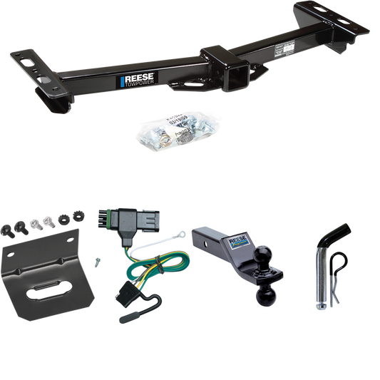 Fits 1988-2000 GMC C3500 Trailer Hitch Tow PKG w/ 4-Flat Wiring Harness + Dual Ball Ball Mount 1-7/8" & 2" Trailer Balls + Pin/Clip + Wiring Bracket (For w/Aftermarket Roll Pan Models) By Reese Towpower