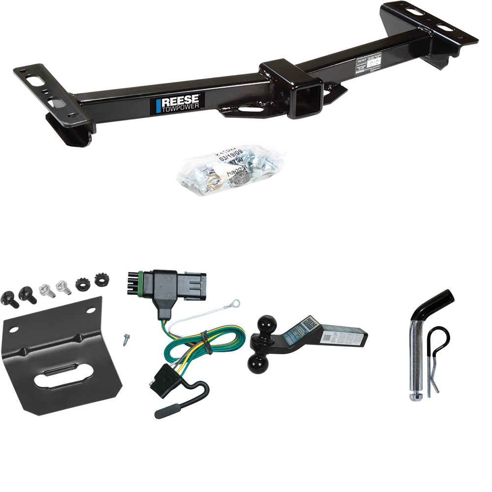 Fits 1988-2000 GMC K3500 Trailer Hitch Tow PKG w/ 4-Flat Wiring Harness + Dual Ball Ball Mount 2" & 2-5/16" Trailer Balls + Pin/Clip +  Wiring Bracket (For w/Aftermarket Roll Pan Models) By Reese Towpower