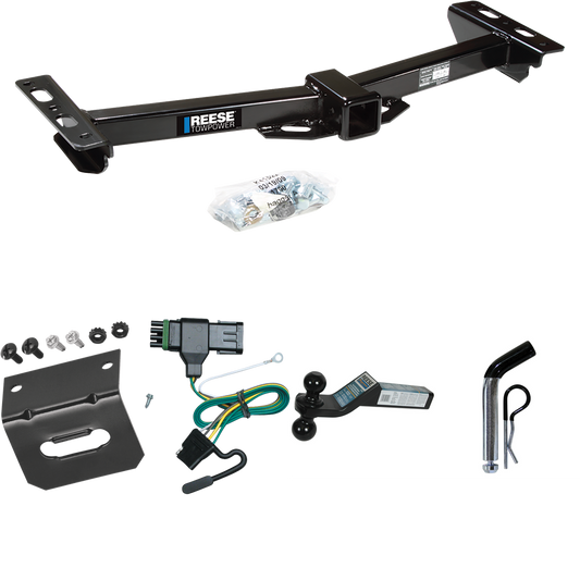 Fits 1988-2000 GMC K3500 Trailer Hitch Tow PKG w/ 4-Flat Wiring Harness + Dual Ball Ball Mount 2" & 2-5/16" Trailer Balls + Pin/Clip +  Wiring Bracket (For w/Aftermarket Roll Pan Models) By Reese Towpower