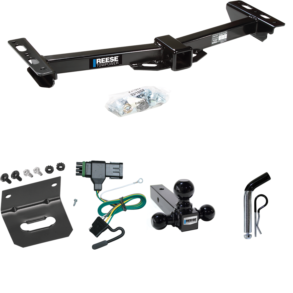 Fits 1988-2000 GMC C2500 Trailer Hitch Tow PKG w/ 4-Flat Wiring Harness + Triple Ball Ball Mount 1-7/8" & 2" & 2-5/16" Trailer Balls + Pin/Clip + Wiring Bracket (For w/Aftermarket Roll Pan Models) By Reese Towpower