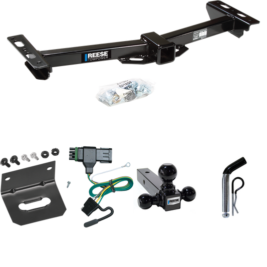 Fits 1988-2000 GMC C2500 Trailer Hitch Tow PKG w/ 4-Flat Wiring Harness + Triple Ball Ball Mount 1-7/8" & 2" & 2-5/16" Trailer Balls + Pin/Clip + Wiring Bracket (For w/Aftermarket Roll Pan Models) By Reese Towpower