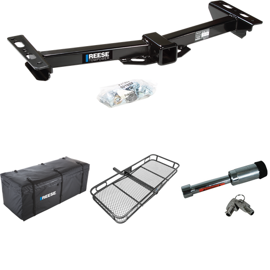 Fits 1988-1999 Chevrolet K1500 Trailer Hitch Tow PKG w/ 60" x 24" Cargo Carrier + Cargo Bag + Hitch Lock (For w/Aftermarket Roll Pan Models) By Reese Towpower