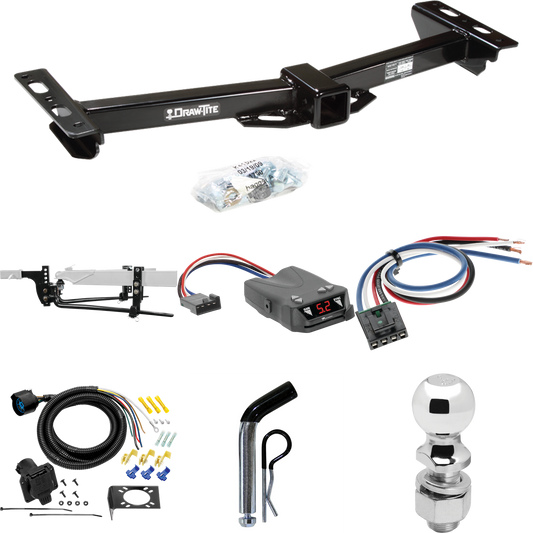 Fits 1988-2000 Chevrolet C3500 Trailer Hitch Tow PKG w/ 6K Round Bar Weight Distribution Hitch w/ 2-5/16" Ball + 2" Ball + Pin/Clip + Tekonsha Brakeman IV Brake Control + Generic BC Wiring Adapter + 7-Way RV Wiring (For w/Aftermarket Roll Pan Models)