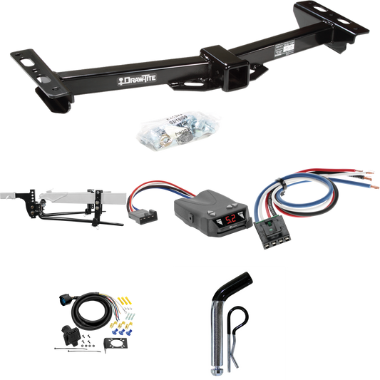 Fits 1988-1999 Chevrolet C1500 Trailer Hitch Tow PKG w/ 6K Round Bar Weight Distribution Hitch w/ 2-5/16" Ball + Pin/Clip + Tekonsha Brakeman IV Brake Control + Generic BC Wiring Adapter + 7-Way RV Wiring (For w/Aftermarket Roll Pan Models) By Draw-T