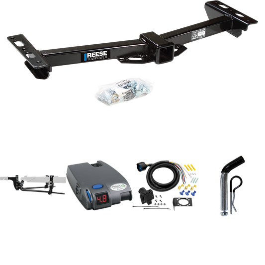 Fits 1988-1999 Chevrolet K1500 Trailer Hitch Tow PKG w/ 6K Round Bar Weight Distribution Hitch w/ 2-5/16" Ball + Pin/Clip + Tekonsha Primus IQ Brake Control + 7-Way RV Wiring (For w/Aftermarket Roll Pan Models) By Reese Towpower