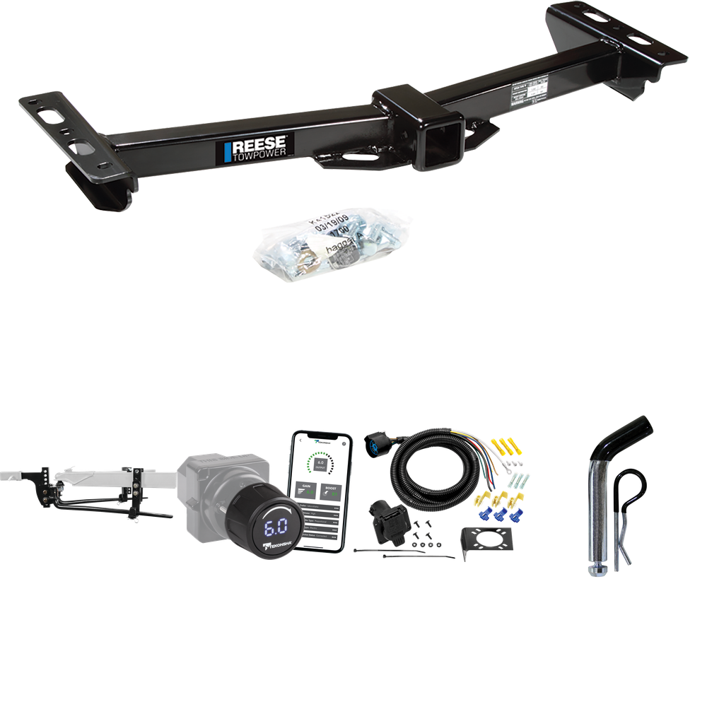 Fits 1988-2000 GMC C2500 Trailer Hitch Tow PKG w/ 6K Round Bar Weight Distribution Hitch w/ 2-5/16" Ball + Pin/Clip + Tekonsha Prodigy iD Bluetooth Wireless Brake Control + 7-Way RV Wiring (For w/Aftermarket Roll Pan Models) By Reese Towpower