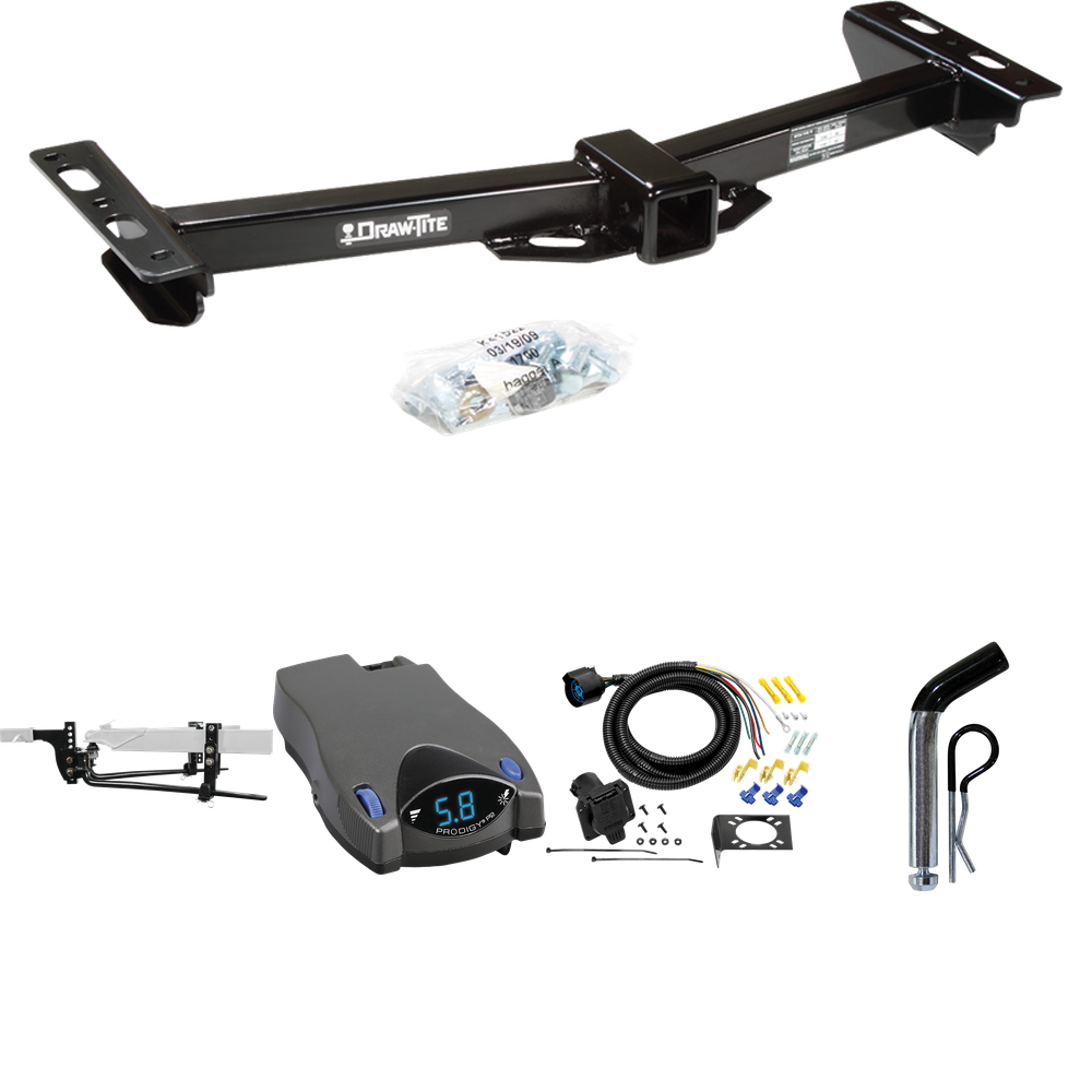 Fits 1988-2000 GMC C3500 Trailer Hitch Tow PKG w/ 6K Round Bar Weight Distribution Hitch w/ 2-5/16" Ball + Pin/Clip + Tekonsha Prodigy P2 Brake Control + 7-Way RV Wiring (For w/Aftermarket Roll Pan Models) By Draw-Tite