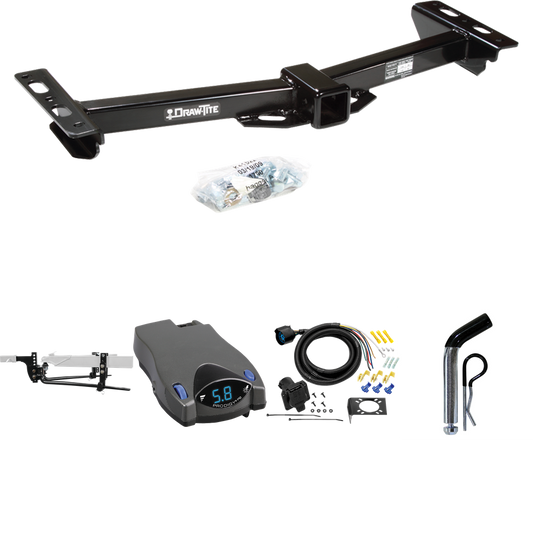 Fits 1988-2000 GMC C3500 Trailer Hitch Tow PKG w/ 6K Round Bar Weight Distribution Hitch w/ 2-5/16" Ball + Pin/Clip + Tekonsha Prodigy P2 Brake Control + 7-Way RV Wiring (For w/Aftermarket Roll Pan Models) By Draw-Tite