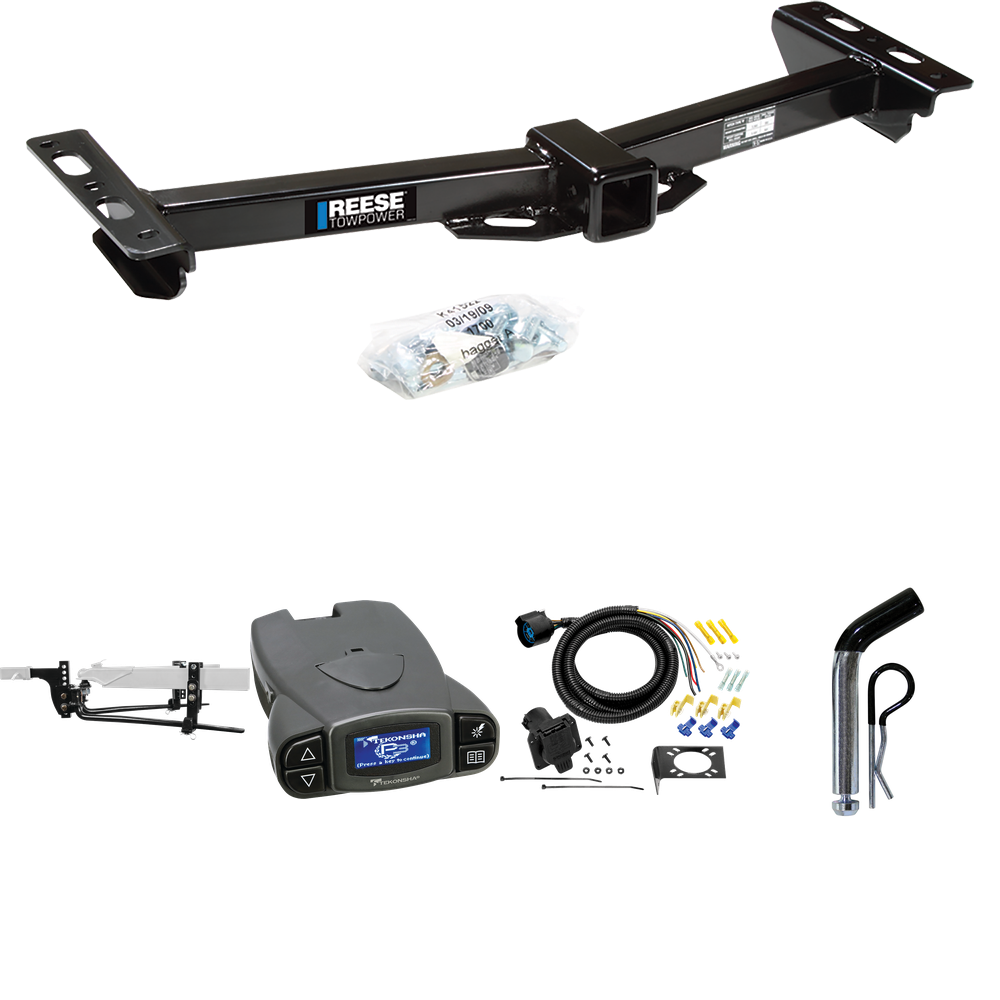 Fits 1988-1999 Chevrolet C2500 Trailer Hitch Tow PKG w/ 6K Round Bar Weight Distribution Hitch w/ 2-5/16" Ball + Pin/Clip + Tekonsha Prodigy P3 Brake Control + 7-Way RV Wiring (For w/Aftermarket Roll Pan Models) By Reese Towpower