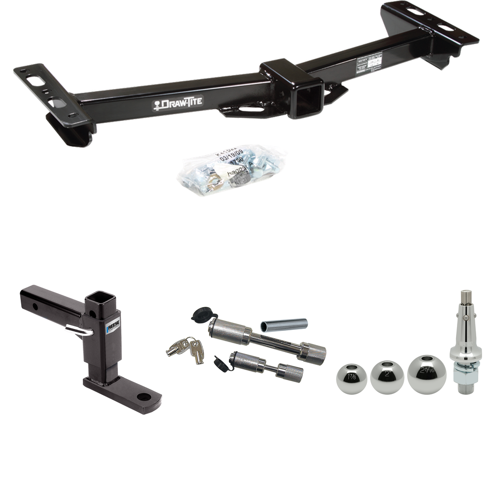 Fits 1988-1999 Chevrolet C2500 Trailer Hitch Tow PKG w/ Adjustable Drop Rise Ball Mount + Dual Hitch & Copler Locks + Inerchangeable 1-7/8" & 2" & 2-5/16" Balls (For w/Aftermarket Roll Pan Models) By Draw-Tite