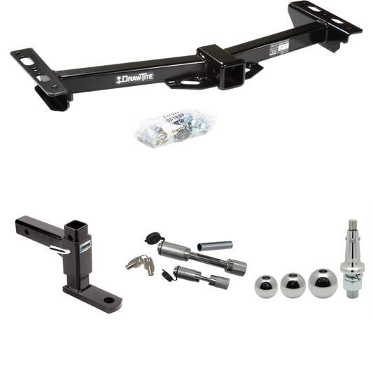 Fits 1988-1999 Chevrolet C2500 Trailer Hitch Tow PKG w/ Adjustable Drop Rise Ball Mount + Dual Hitch & Copler Locks + Inerchangeable 1-7/8" & 2" & 2-5/16" Balls (For w/Aftermarket Roll Pan Models) By Draw-Tite