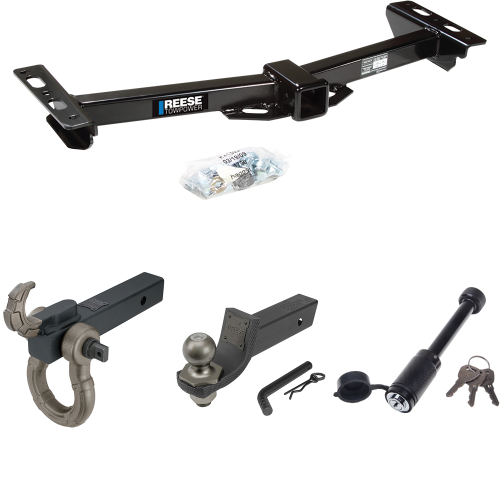 Fits 1988-1999 GMC K1500 Trailer Hitch Tow PKG + Interlock Tactical Starter Kit w/ 2" Drop & 2" Ball + Tactical Hook & Shackle Mount + Tactical Dogbone Lock (For w/Aftermarket Roll Pan Models) By Reese Towpower