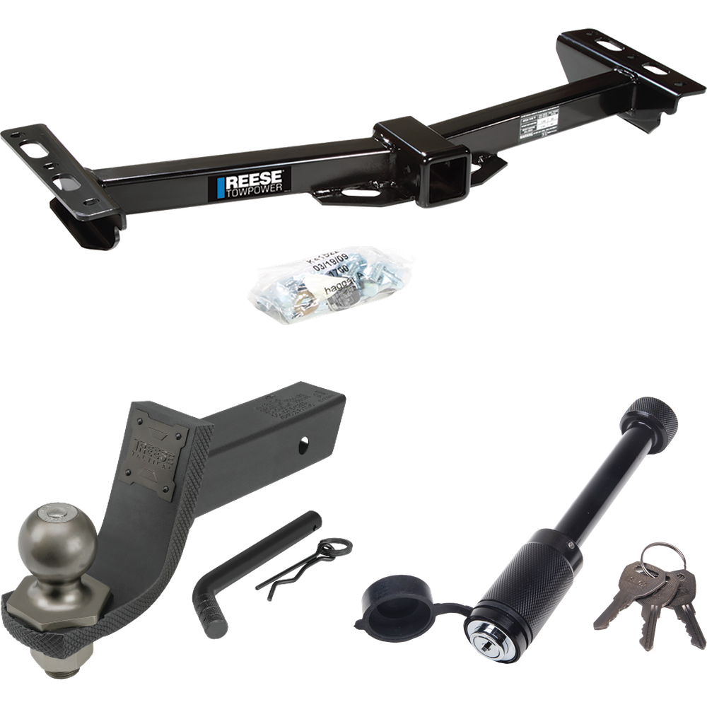 Fits 1988-2000 GMC K2500 Trailer Hitch Tow PKG + Interlock Tactical Starter Kit w/ 3-1/4" Drop & 2" Ball + Tactical Dogbone Lock (For w/Aftermarket Roll Pan Models) By Reese Towpower