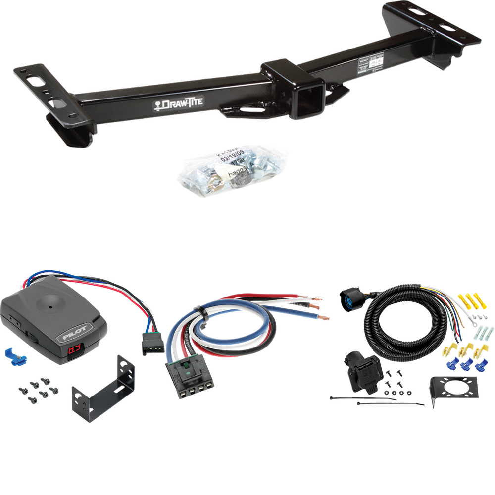 Fits 1988-2000 GMC C2500 Trailer Hitch Tow PKG w/ Pro Series Pilot Brake Control + Generic BC Wiring Adapter + 7-Way RV Wiring (For w/Aftermarket Roll Pan Models) By Draw-Tite