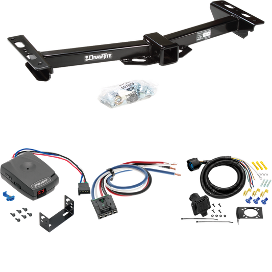 Fits 1988-2000 GMC C2500 Trailer Hitch Tow PKG w/ Pro Series Pilot Brake Control + Generic BC Wiring Adapter + 7-Way RV Wiring (For w/Aftermarket Roll Pan Models) By Draw-Tite