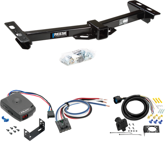 Fits 1988-1999 GMC C1500 Trailer Hitch Tow PKG w/ Pro Series Pilot Brake Control + Generic BC Wiring Adapter + 7-Way RV Wiring (For w/Aftermarket Roll Pan Models) By Reese Towpower