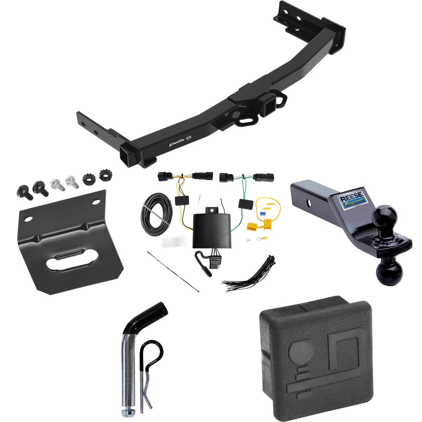 Se adapta al paquete de enganche de remolque Jeep Grand Cherokee 2022-2023 con 4 cables planos + soporte de bola doble bolas de remolque de 1-7/8" y 2" + pasador/clip + soporte de cableado + cubierta de enganche de Draw-Tite