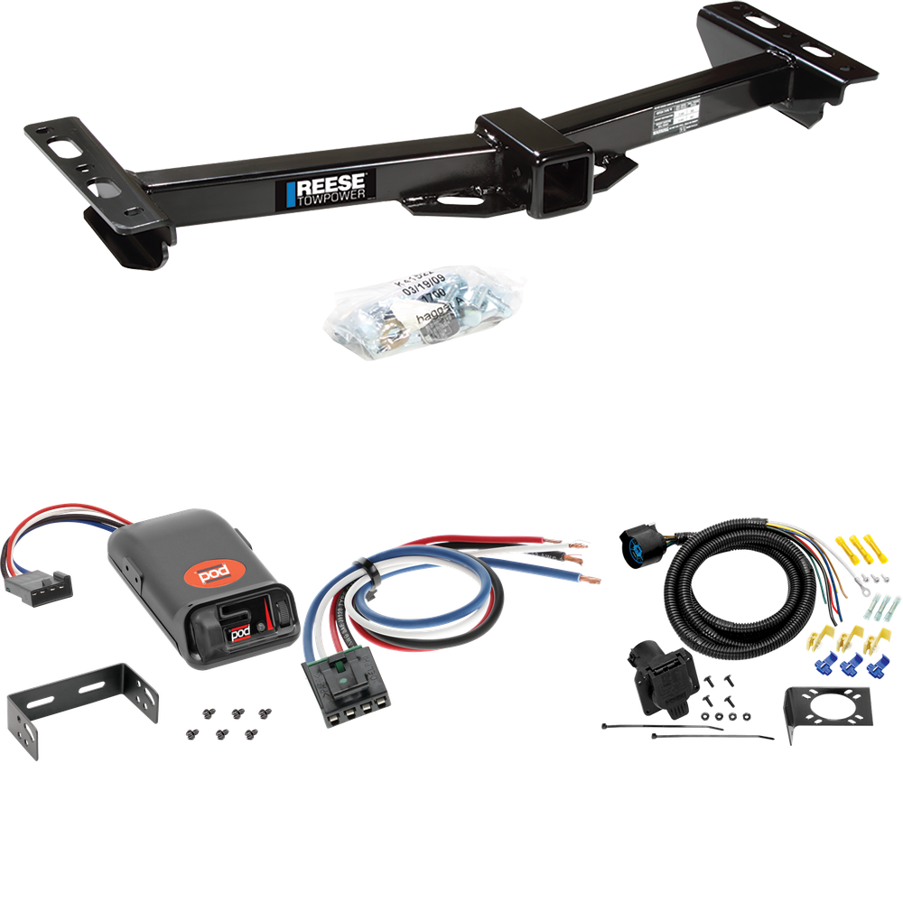 Fits 1988-1999 Chevrolet C2500 Trailer Hitch Tow PKG w/ Pro Series POD Brake Control + Generic BC Wiring Adapter + 7-Way RV Wiring (For w/Aftermarket Roll Pan Models) By Reese Towpower