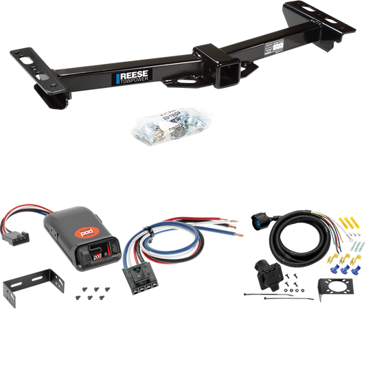 Fits 1988-1999 Chevrolet C2500 Trailer Hitch Tow PKG w/ Pro Series POD Brake Control + Generic BC Wiring Adapter + 7-Way RV Wiring (For w/Aftermarket Roll Pan Models) By Reese Towpower