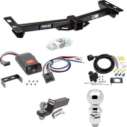 Fits 1988-2000 Chevrolet C3500 Trailer Hitch Tow PKG w/ Pro Series POD Brake Control + Generic BC Wiring Adapter + 7-Way RV Wiring + 2" & 2-5/16" Ball & Drop Mount (For w/Aftermarket Roll Pan Models) By Reese Towpower