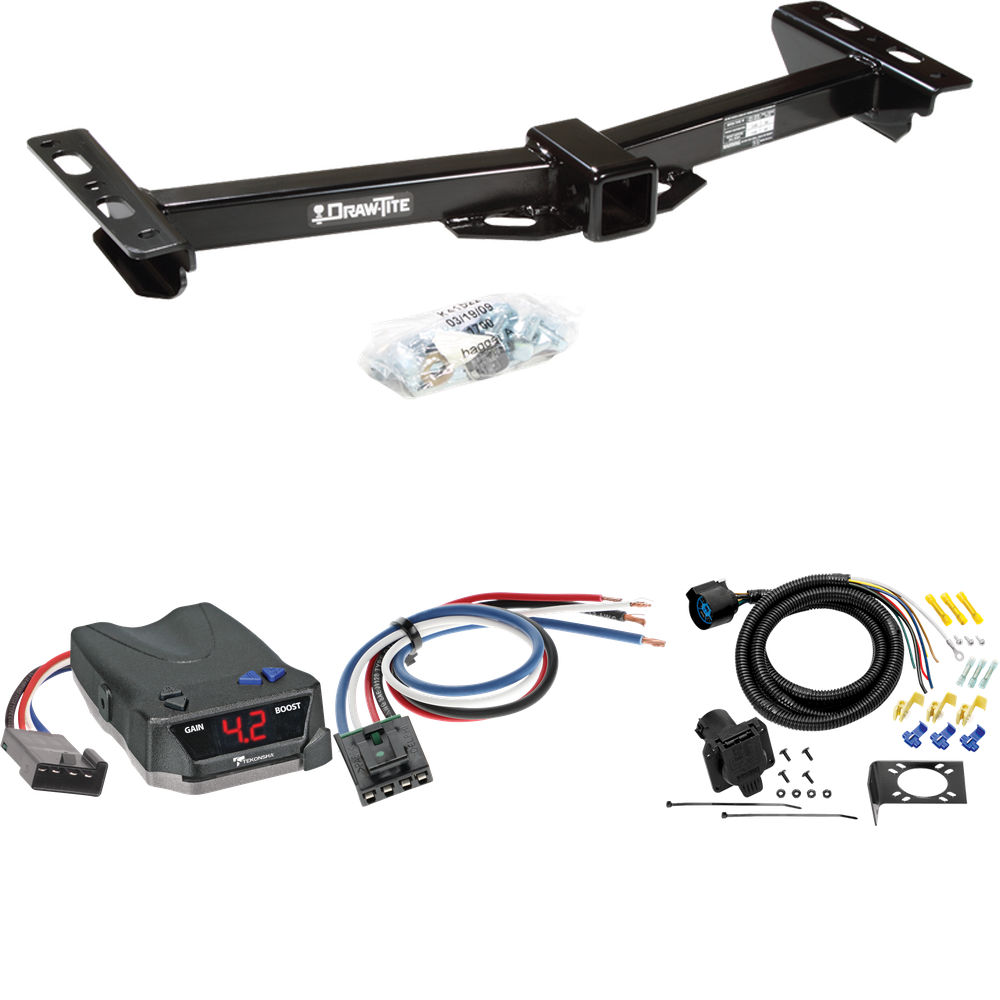 Fits 1988-2000 GMC C2500 Trailer Hitch Tow PKG w/ Tekonsha BRAKE-EVN Brake Control + Generic BC Wiring Adapter + 7-Way RV Wiring (For w/Aftermarket Roll Pan Models) By Draw-Tite