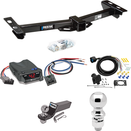 Fits 1988-1999 GMC K1500 Trailer Hitch Tow PKG w/ Tekonsha BRAKE-EVN Brake Control + Generic BC Wiring Adapter + 7-Way RV Wiring + 2" & 2-5/16" Ball & Drop Mount (For w/Aftermarket Roll Pan Models) By Reese Towpower