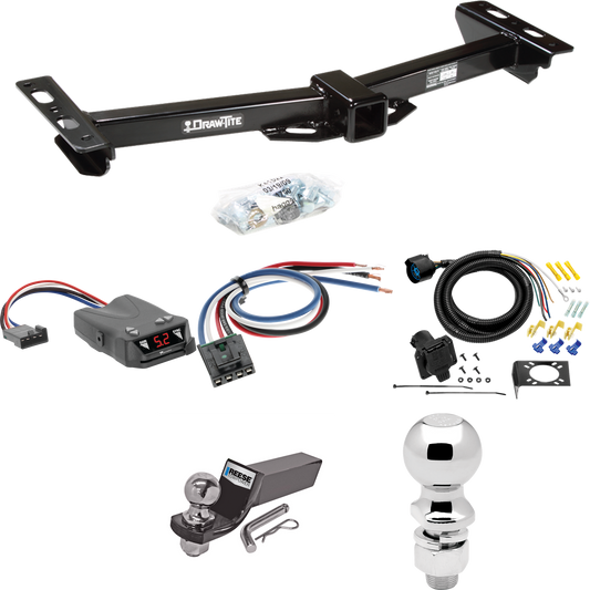 Fits 1988-1999 Chevrolet K2500 Trailer Hitch Tow PKG w/ Tekonsha Brakeman IV Brake Control + Generic BC Wiring Adapter + 7-Way RV Wiring + 2" & 2-5/16" Ball & Drop Mount (For w/Aftermarket Roll Pan Models) By Draw-Tite