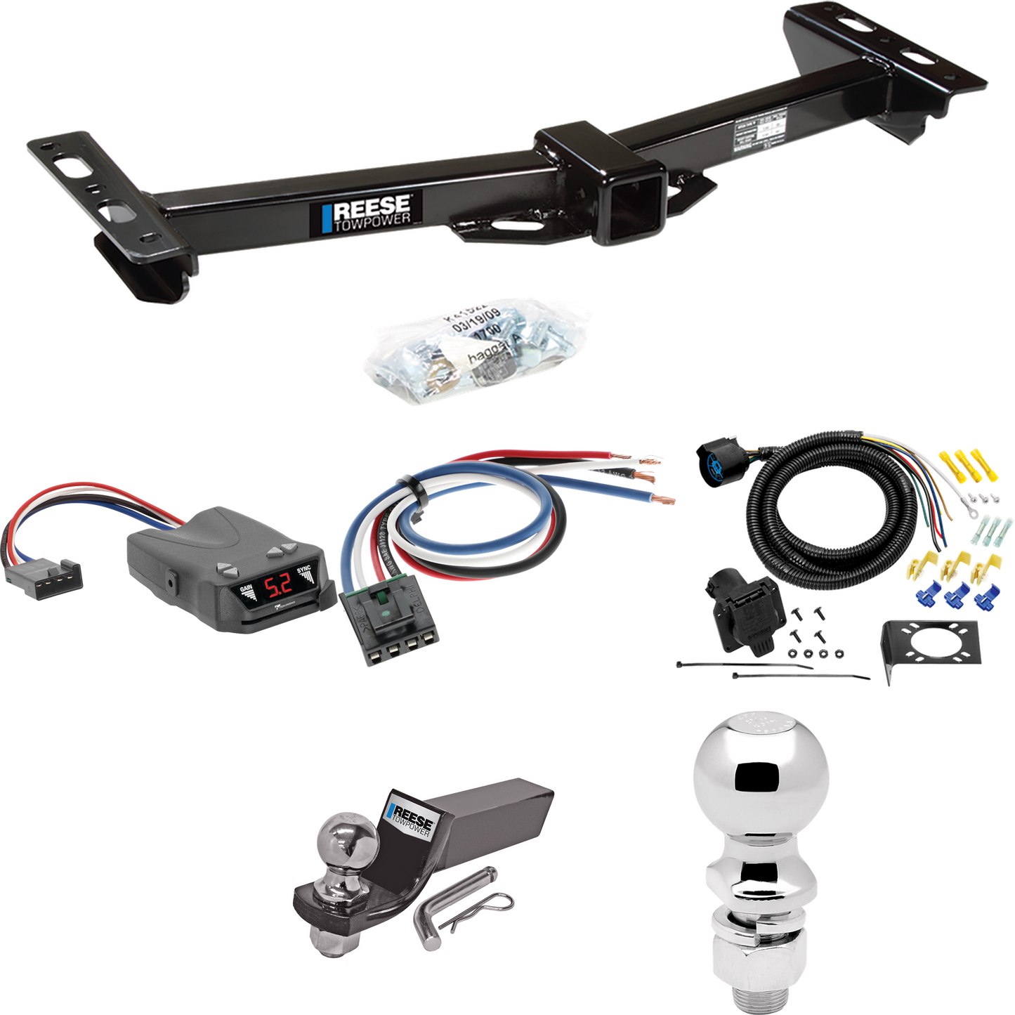 Fits 1988-2000 GMC C3500 Trailer Hitch Tow PKG w/ Tekonsha Brakeman IV Brake Control + Generic BC Wiring Adapter + 7-Way RV Wiring + 2" & 2-5/16" Ball & Drop Mount (For w/Aftermarket Roll Pan Models) By Reese Towpower